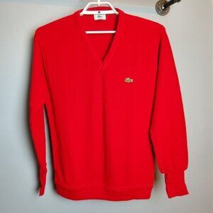 Izod Lacoste Vtg Men's Red Sweater Size Large Orlon Acrylic Long Sleeve V Neck